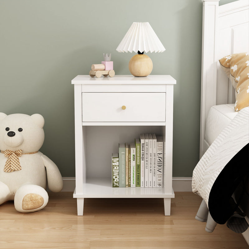 Nightstand & 1 Drawer And 1 Shelf - White