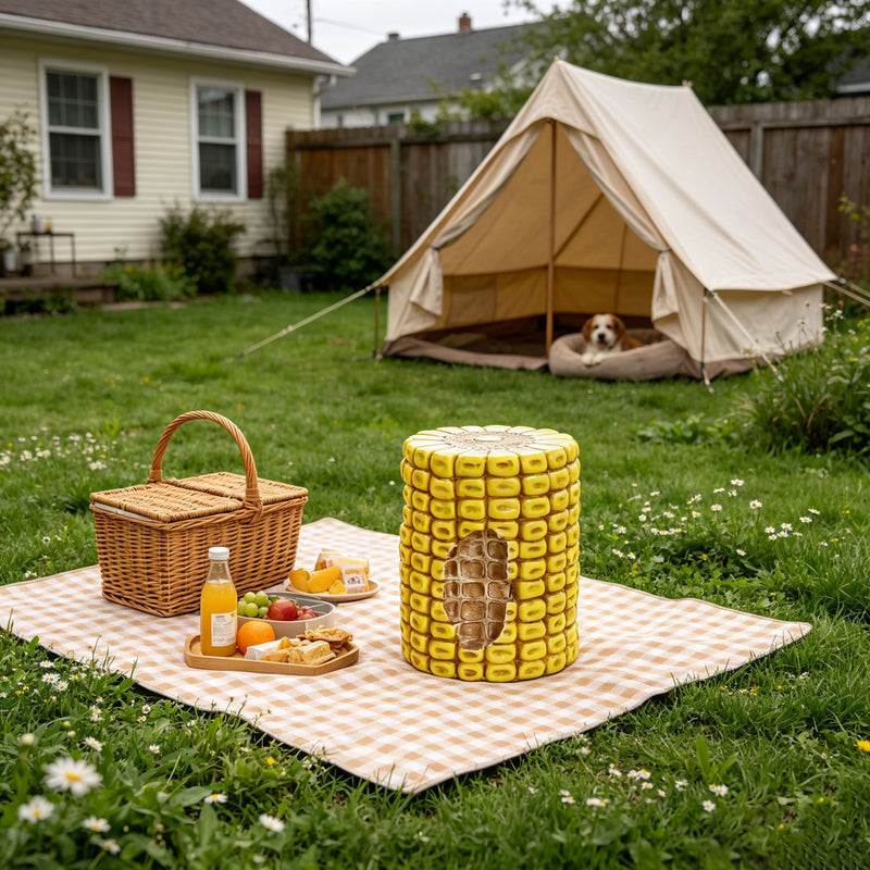 Novelty Corn Cob Stool, Plant Stand With Textured Kernels, For Home & Garden Decor - Yellow