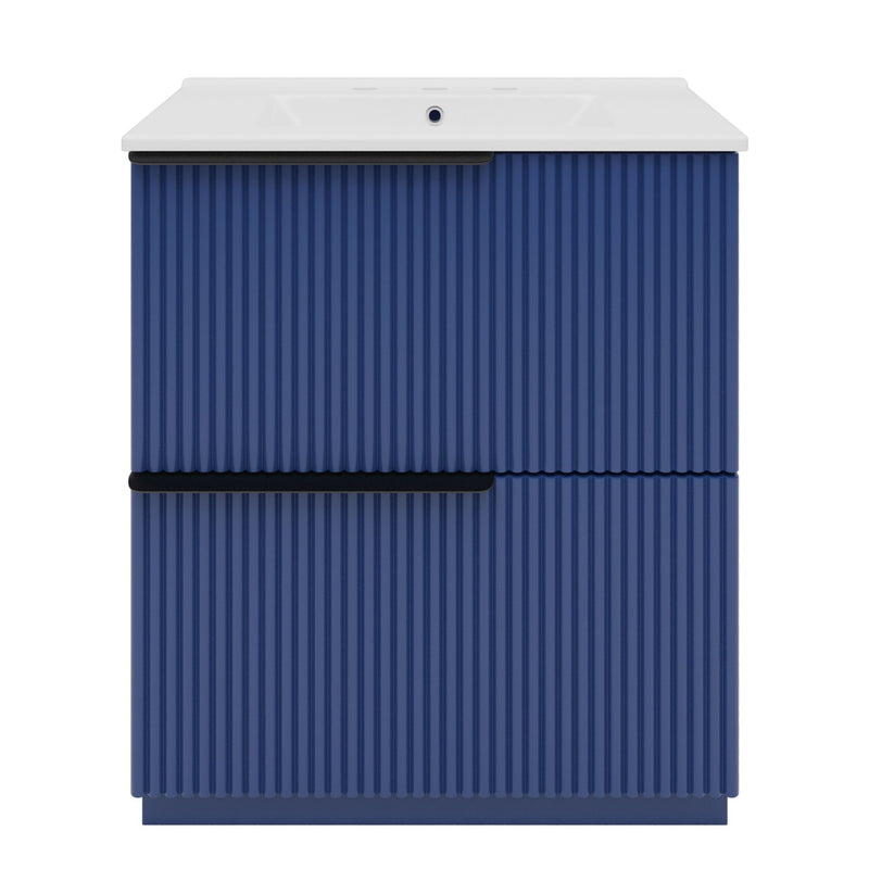 Fluted Bathroom Vanity With Ceramic Sink, Freestanding Cabinet