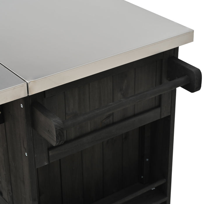 Outdoor Kitchen Island With Stainless Steel Top, Ample Storage Space, Towel And Spice Racks And A Bottle Opener