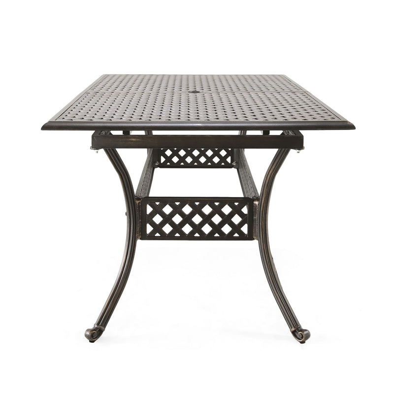 Outdoor Expandable Dining Table With Umbrella Holder, Lattice Pattern And Curved Legs - Black