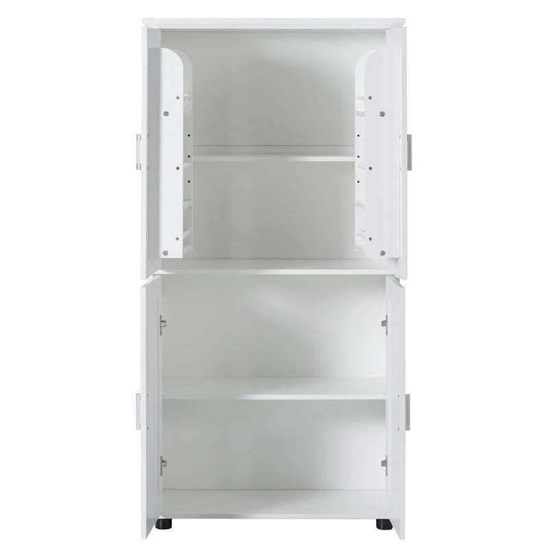 Tall And Wide Bathroom Floor Storage Cabinet With 4 Doors, Adjustable Shelves - White