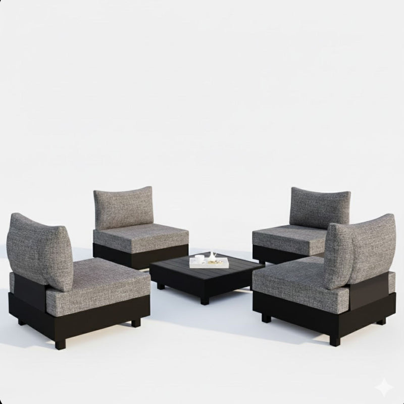 Patio Sectional Set With Modular Armless Chairs And Coffee Table - Gray