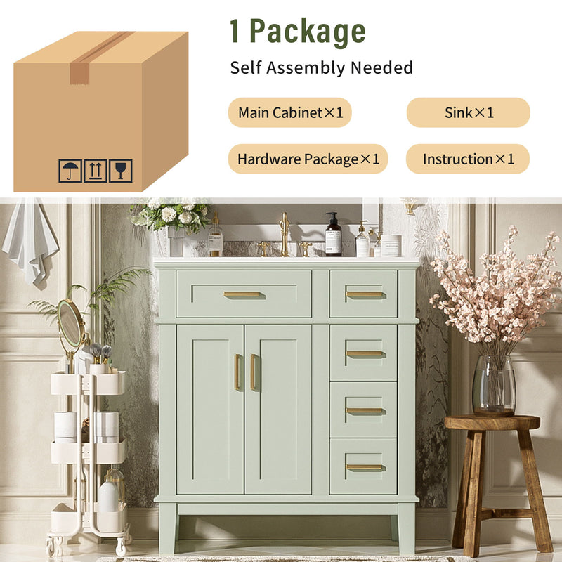 Modern Bathroom Vanity With Ceramic Sink, Soft Close Storage Cabinet