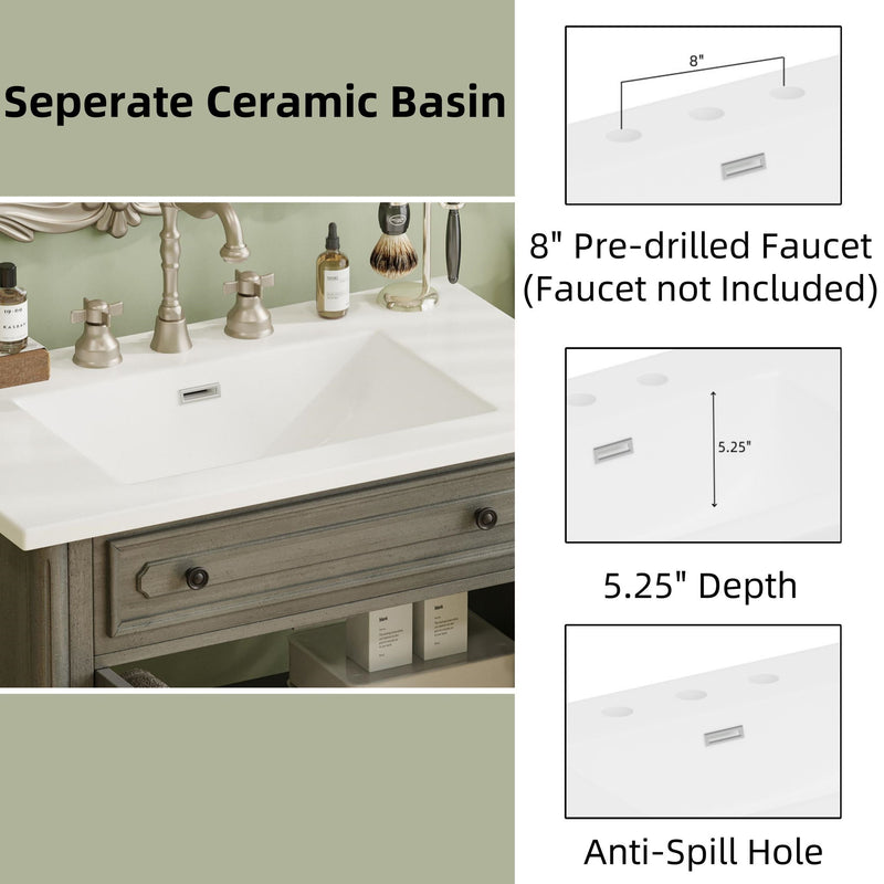Vintage Bathroom Vanity With Sink, Rustic Cabinet With Soft Close Doors