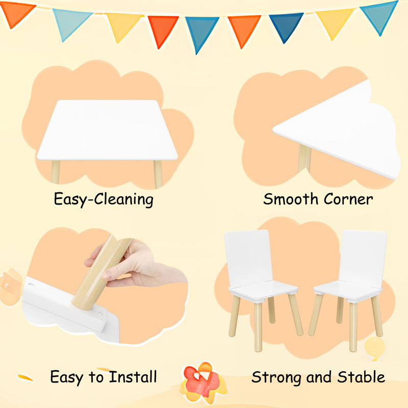 Kids Table And 2 Chairs Set, 3 Piece Toddler Activity Play - White