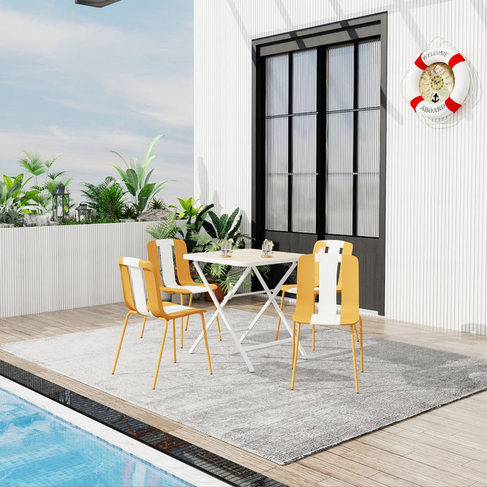 4 Piece Set Of Modern Striped Single Chairs With Folding Square Table