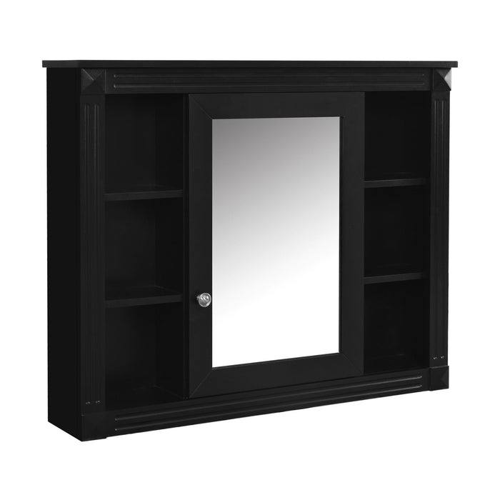 Wall-Mounted Bathroom Storage Cabinet With Mirror, 6 Open Shelves - Black