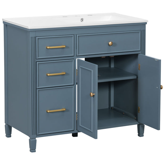 Bathroom Vanity With Sink, 1 Tip Out Drawer, 3 Side Drawers, Adjustable Shelf