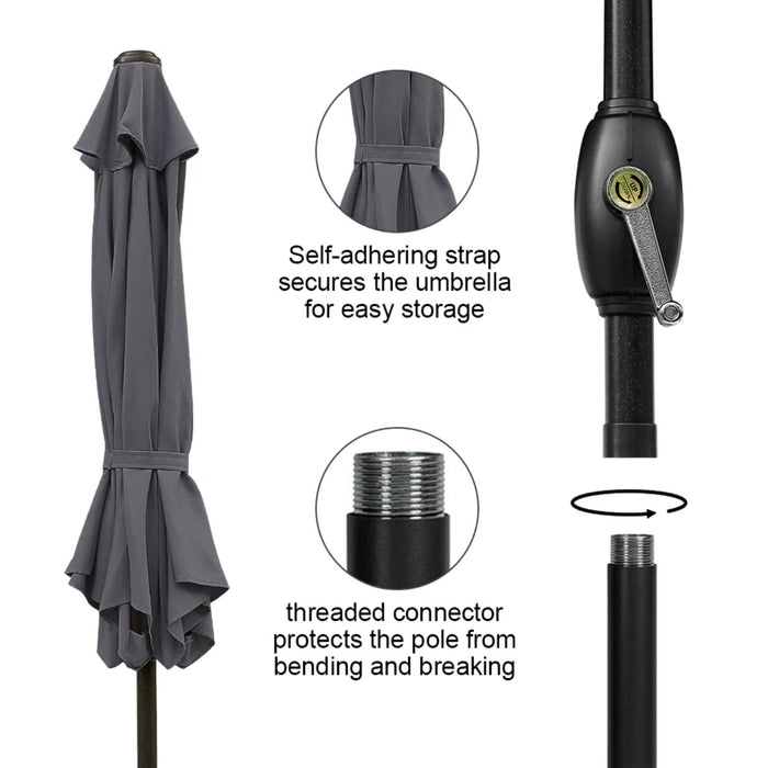 Umbrella With Crank Lift & Tilt, UV-Resistant Canopy For Patio