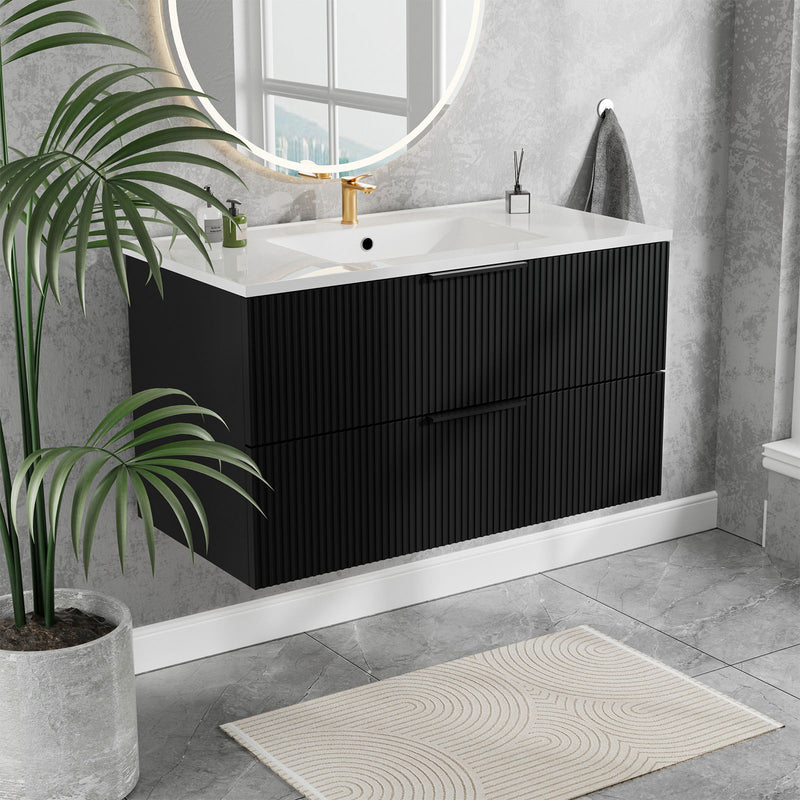 Modern Wall Mounted Floating Bathroom Vanity With Sink And Drawers