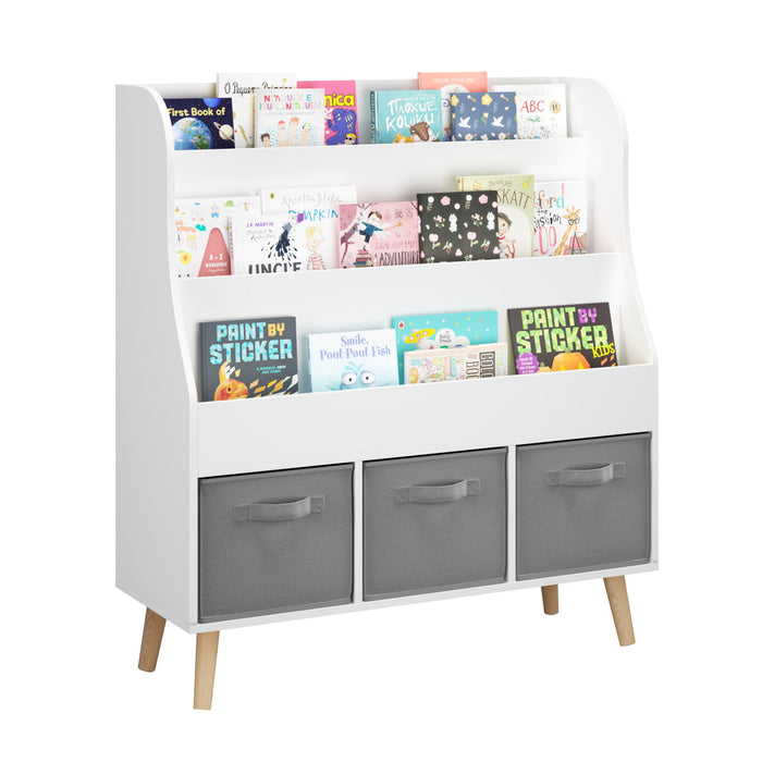 Bookshelf With 3 Bins, Storage Shelf For Toys And Books