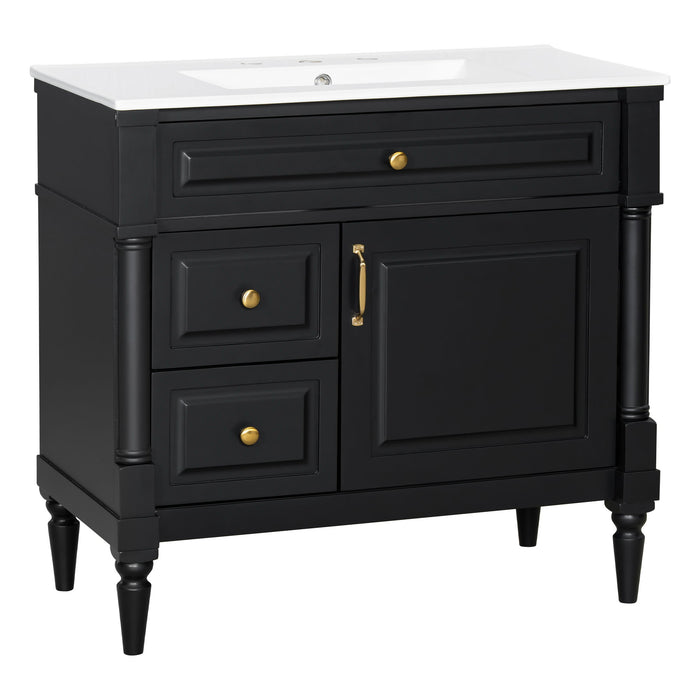 Freestanding Bathroom Vanity With Sink, Adjustable Shelf, Flip Drawer