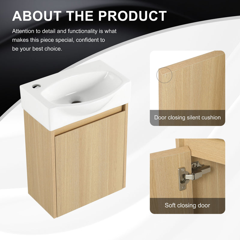 Modern Bathroom Vanity With Ceramic Basin, Wall Mounted Floating Sink Combo, Storage Cabinet