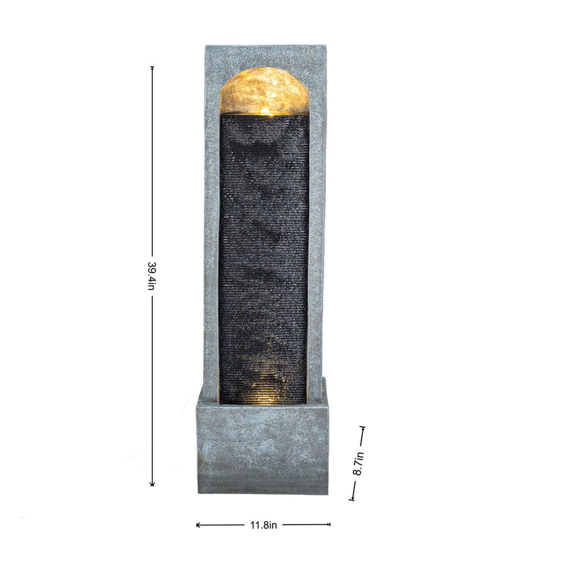 Tall Outdoor Water Fountain, Vertical Cascading Waterfall With Pump, Floor Fountain For Garden - Black / Gray