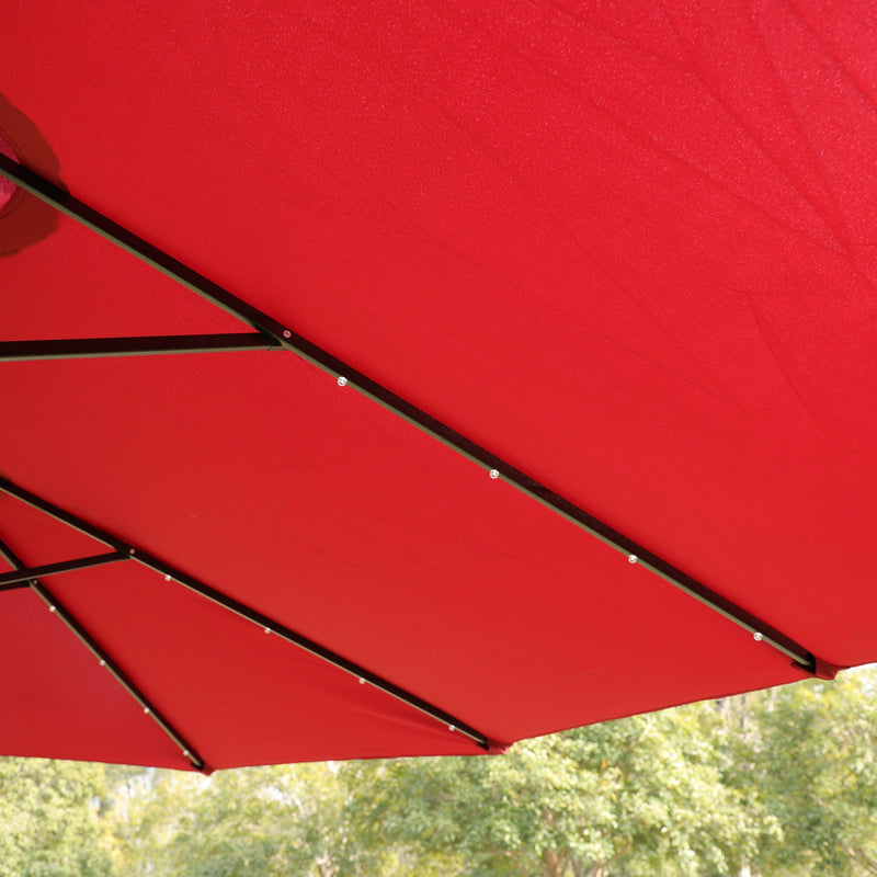 Double- Sided Outdoor Market Umbrella With Lights And Base