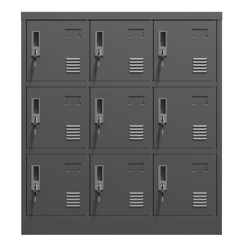 9 Door Employee Storage Locker With Card Slot, Lockers For Office, Gym, School, And Home - Black