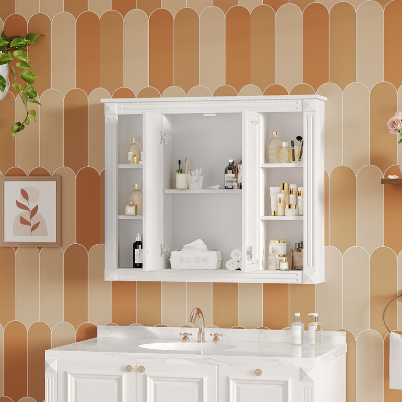 Wall-Mounted Medicine Cabinet With Adjustable Shelf, Soft-Closing Hinges - White