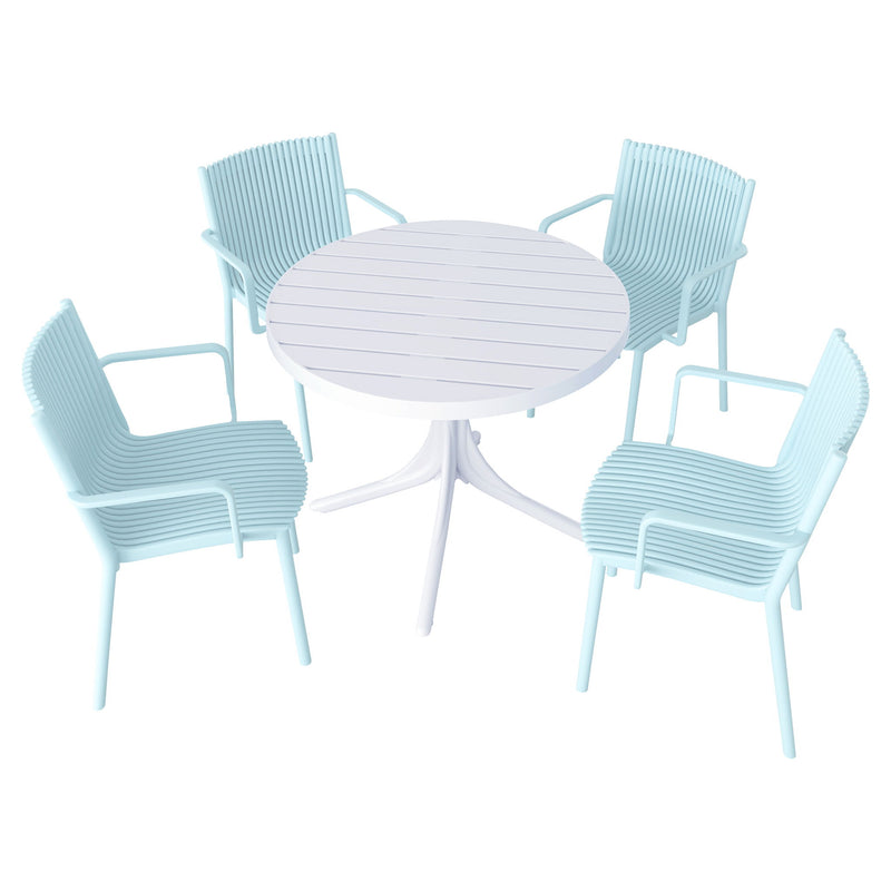 4 Modern Stackable Plastic Armchair Matched With Round Table