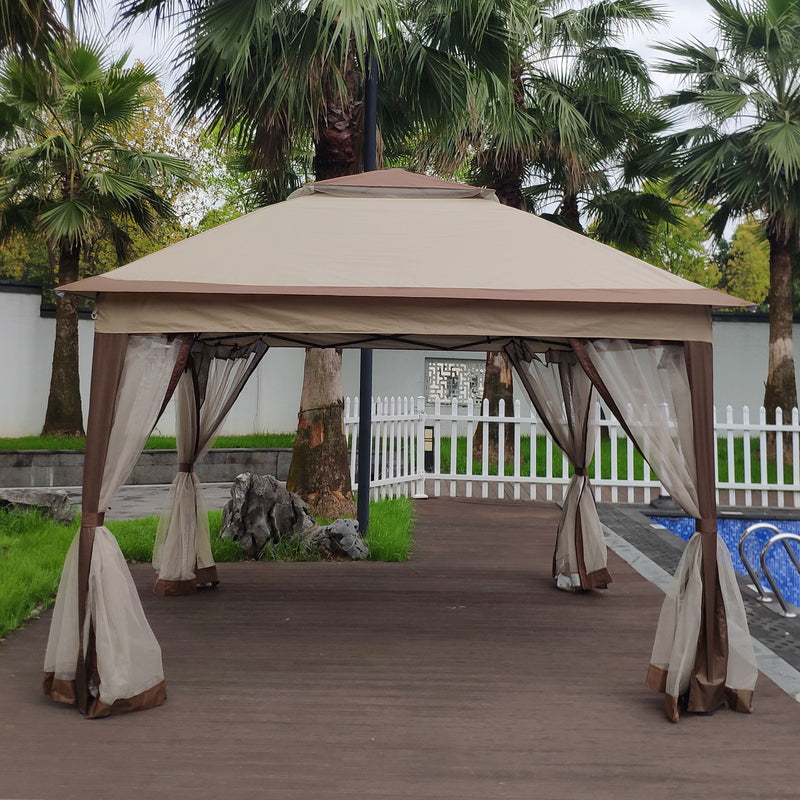Outdoor Pop Up Gazebo Canopy With 2 Tier Soft Top And Removable Zipper Netting