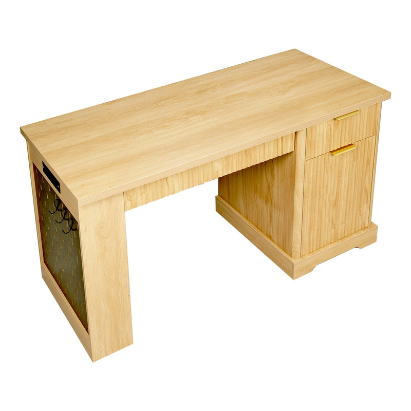 Modern Fluted Office Desk With Storage Cabinet