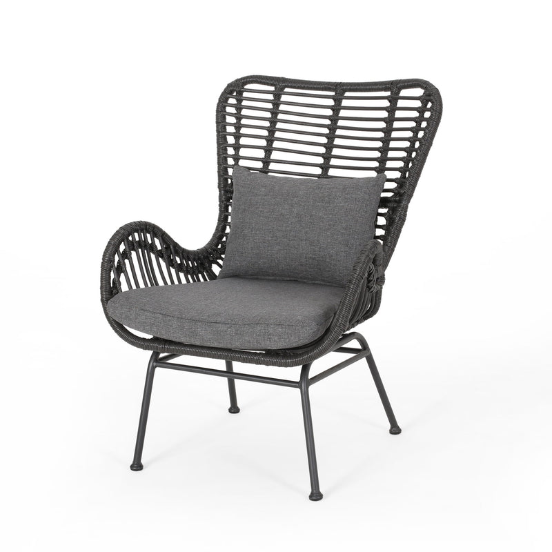 Modern Aesthetic Outdoor Rattan Accent Chair With Metal Legs