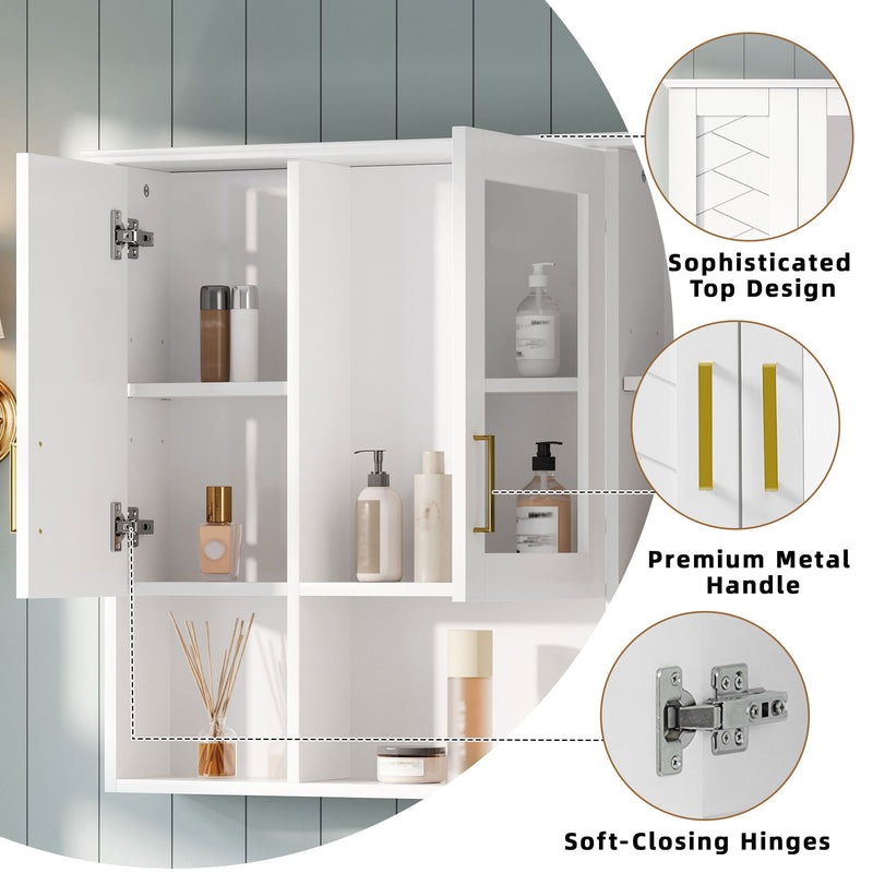 Modern Wall Mounted Medicine Cabinet With Adjustable Shelves, Soft Close Doors, High Define Mirror