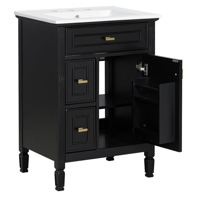 Modern Bathroom Vanity With Sink, Flip Drawer, 2 Drawers, Adjustable Shelf