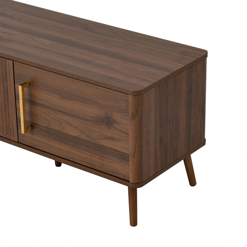 TV Stand For TVs Up To 85" With Fluted Door, Cable Management, Soft-Closing Hinges - Walnut