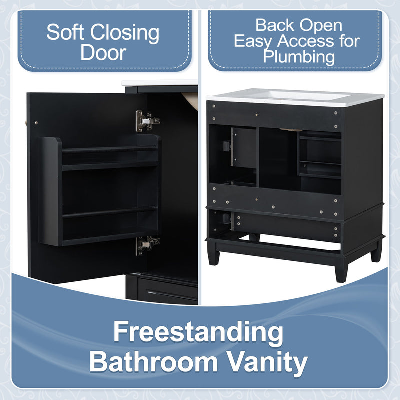 Freestanding Bathroom Vanity With Sink, Soft Close Door, 3 Drawers