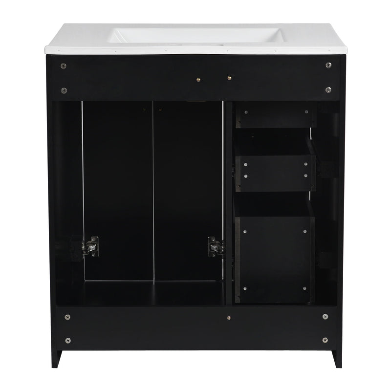 Ceramic Sink Combo, Freestanding Vanity Set With 3 Drawers & Soft Closing Doors
