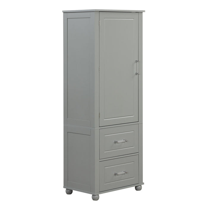Tall Freestanding Bathroom Storage Cabinet With 2 Drawers And Adjustable Shelf
