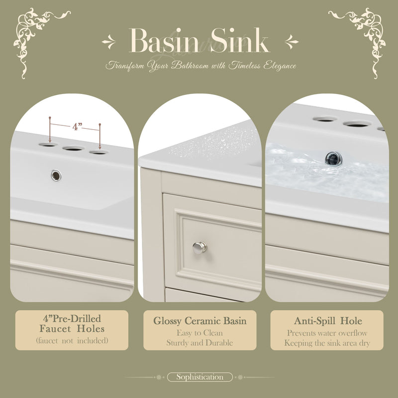 Bathroom Vanity With Medicine Cabinet, Storage Cabinet With 4 Drawers, Adjustable Shelf Mirror