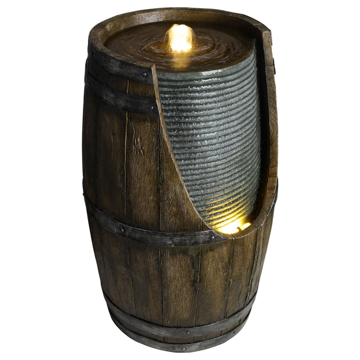 Rustic Barrel Water Fountain With LED Light