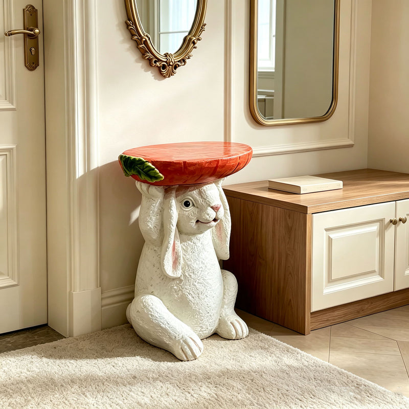 13.39" H X 11.61" W Bunny Side Table With Carrot Top, Cute Rabbit Plant Stand For Indoor & Outdoor Garden Decor