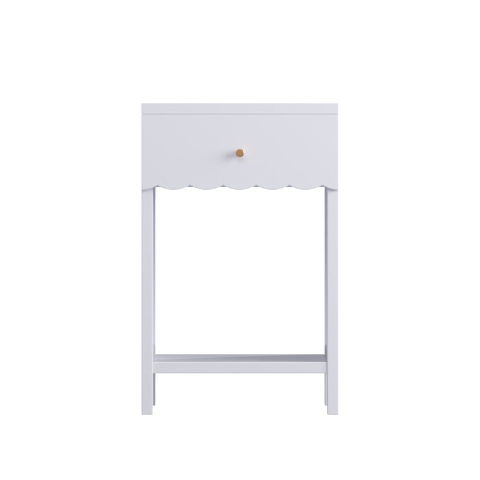 Nightstand With Drawer And Open Shelf, Scalloped Edge Bedside Table