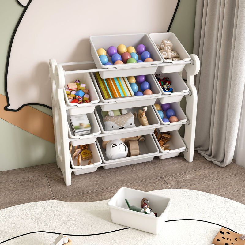 Multi Functional Kids Toy Storage Organizer Cabinet With Hdpe Shelf And 12 Bins - Gray / Ivory
