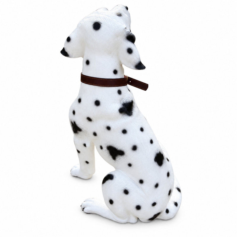 Large Dalmatian Dog Statue, Sitting Spotted Pet Sculpture For Entryway Patio - Black White