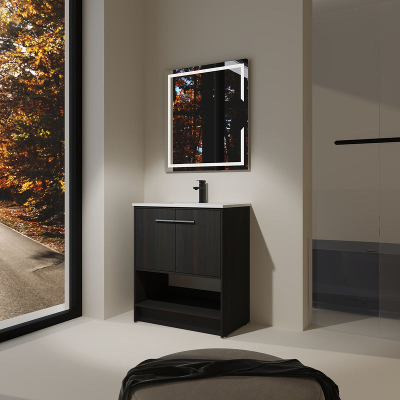 Modern Bathroom Vanity With Ceramic Sink, Freestanding Cabinet, Soft Closing Doors
