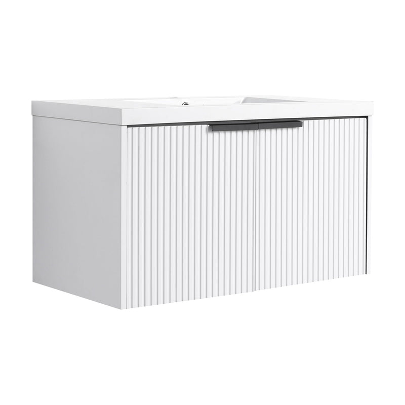Contemporary Wall Mounted Bathroom Vanity With Resin Double Sink
