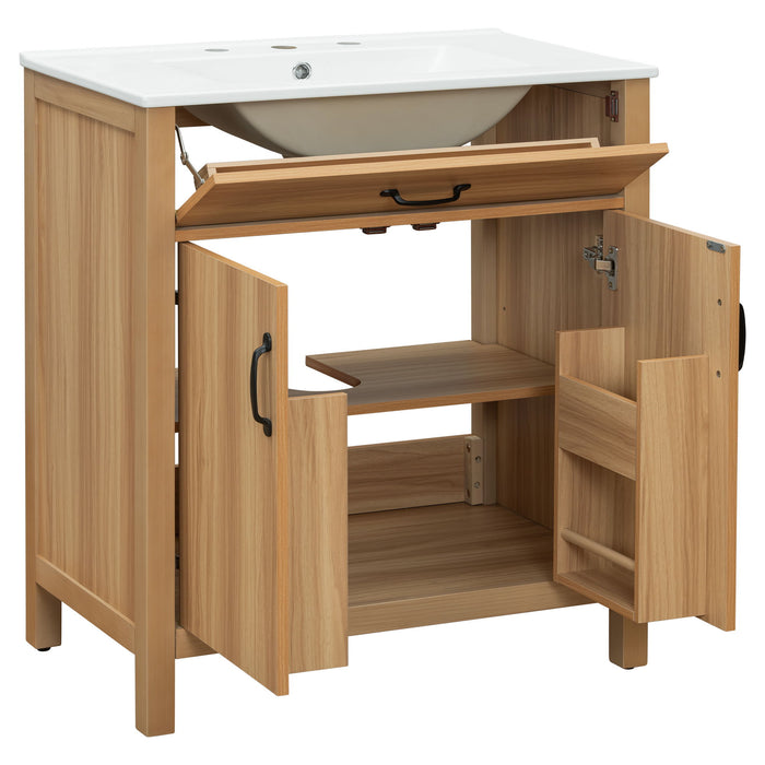 Bathroom Vanity With Flip Drawer, 2 Soft Close Doors, Adjustable Shelf And Ceramic Sink