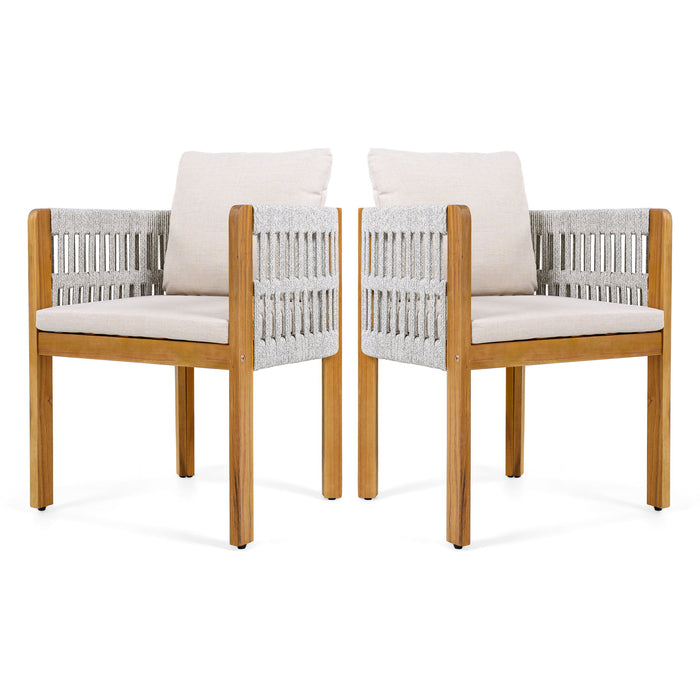 Outdoor Dining Chairs With Mix Rope Handles (Set of 2)