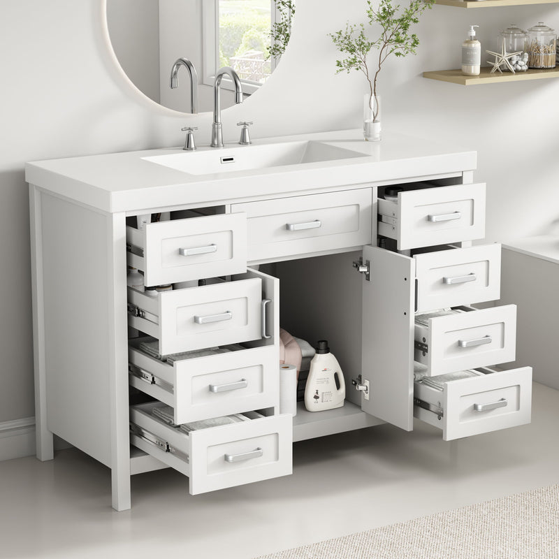 Bathroom Vanity With Sink, 2 Doors 8 Drawers, Soft Close System, Classic Design