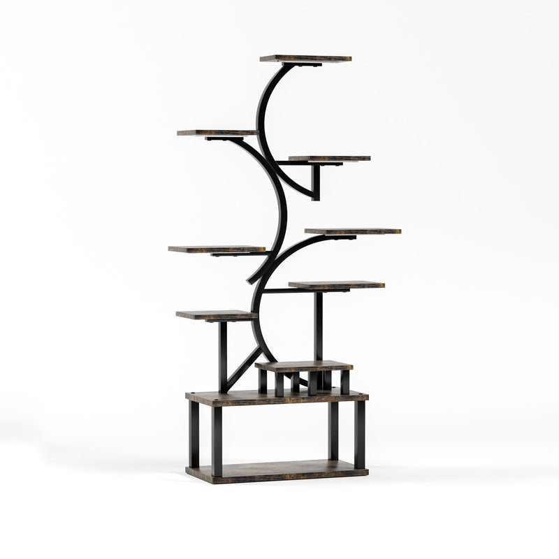 S - Shaped, 10 Tier Plant Stand With 5 Grow Lights - Deep Rustic Brown