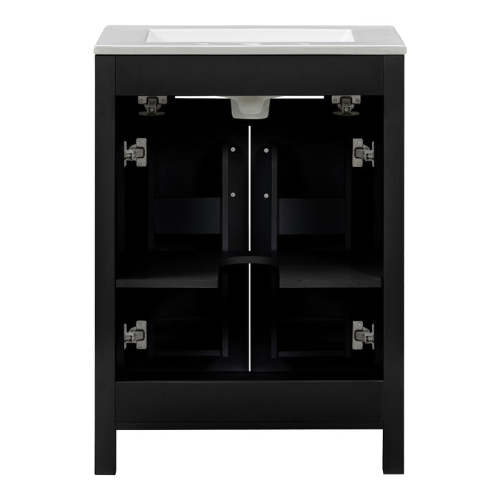 Modern Bathroom Vanity With Ceramic Sink, Soft-Close Doors, Flip Drawer, U-Shaped Shelves, Elegant Storage Solution