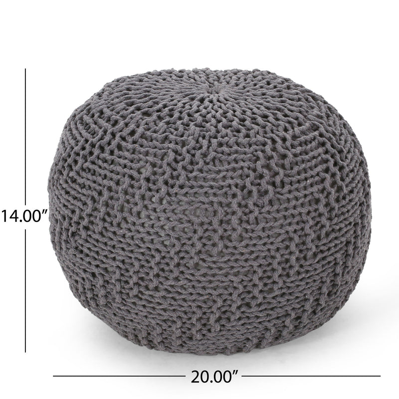 Hazel - Modern Knitted Cotton Yarn Round Pouf With Eco Friendly Pet Fibers - Dark Gray