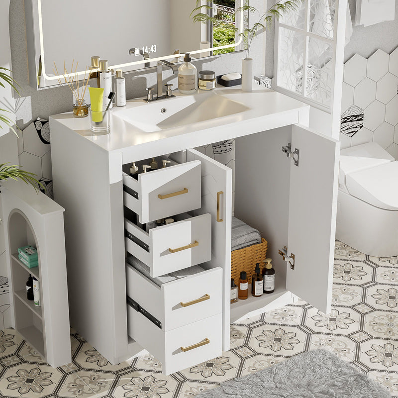 Bathroom Vanity With Sink Combo, Storage Cabinet, Freestanding Set With 3 Drawers & Soft Closing Doors