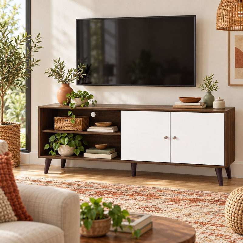 Amidon - TV Stand, With 2 Storage Shelves And 1 Cabinet