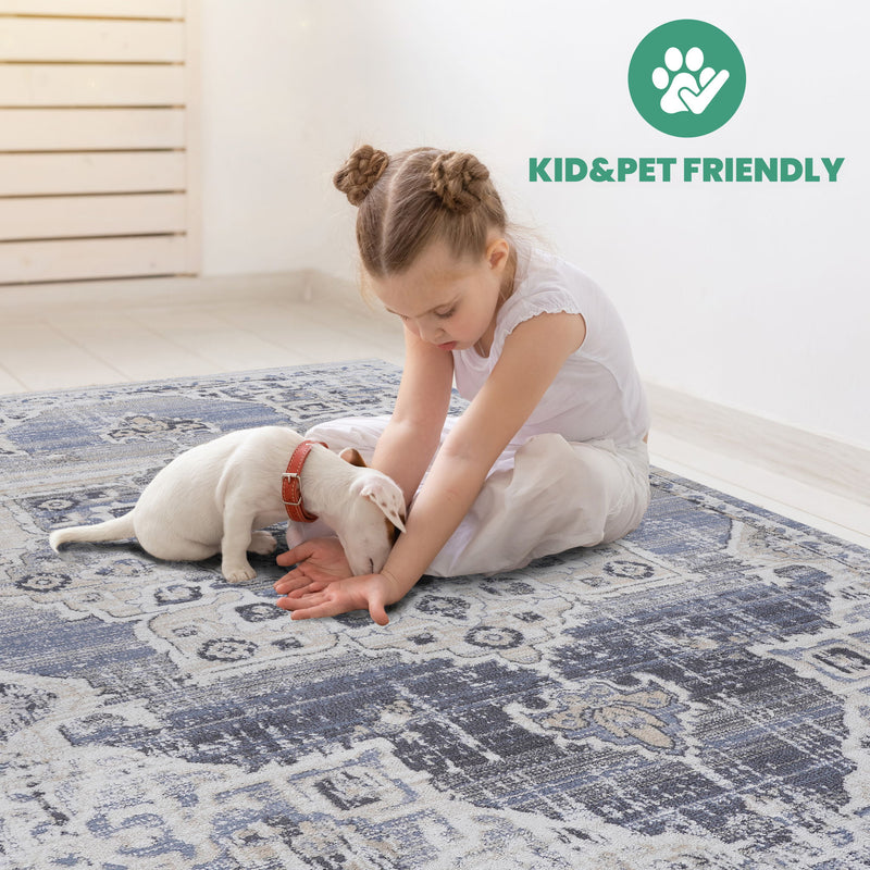 Payas - 8' X 10' Medallion Area Rug - Cream / Blue