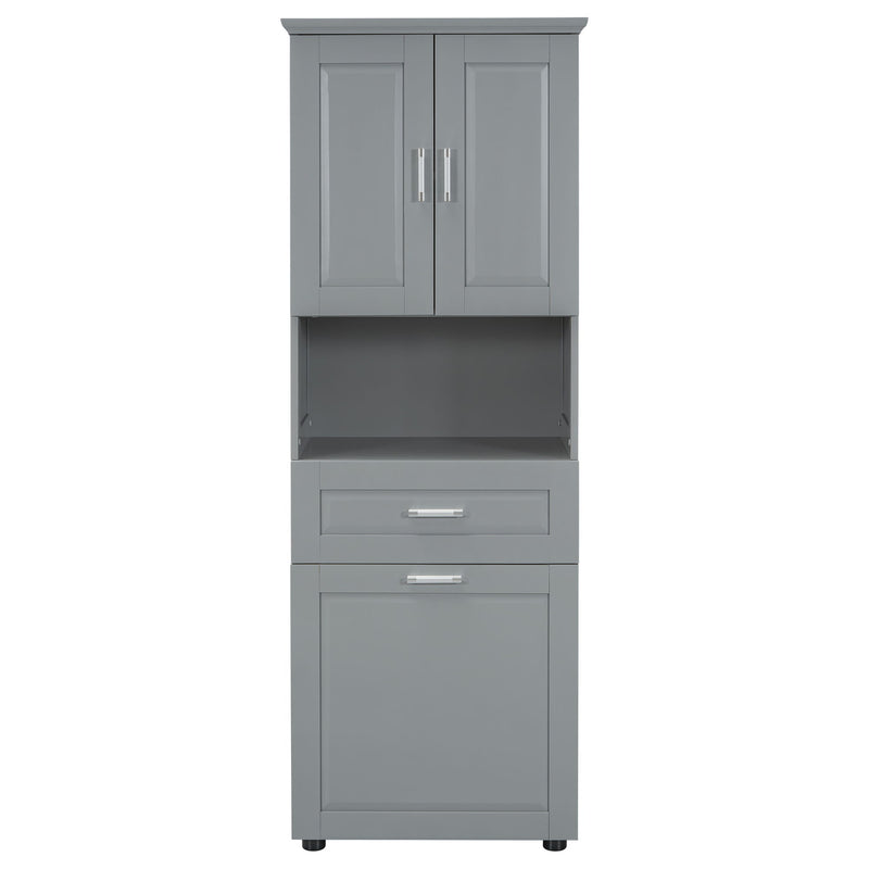 Tall Bathroom Cabinet With Tilt-Out Laundry Basket And Upper Storage